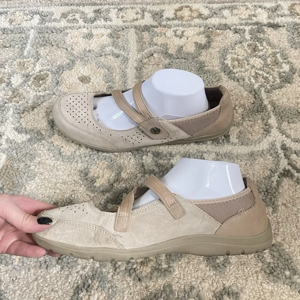 Earth Spirit Womens 11 Tan Suede Floral‎ Mary Jane Baller Flats Comfort